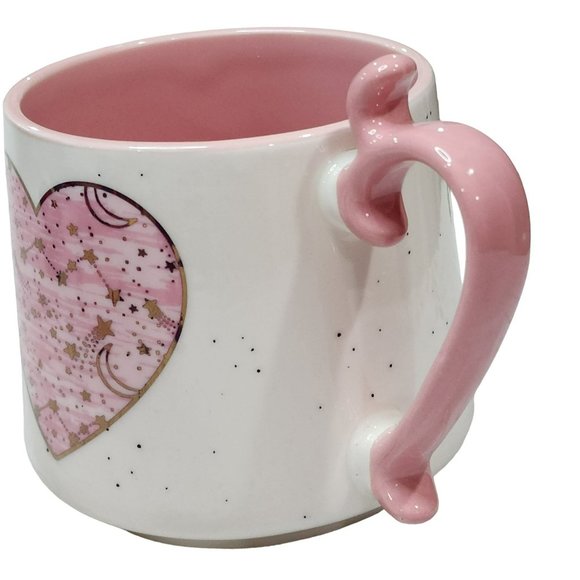 Shabby Chic White And Pink‎ Ceramic Coffee Mug Hearts Pattern 16 Oz - Picture 8 of 12